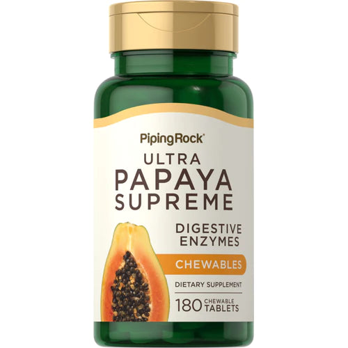 انزيم البابايا الافضل الأميليز والليباز والبروميلين 180 قرص مضغ Pipingrock Ultra Papaya Enzyme Supreme Non-GMO (Best Before 01-08-2027)