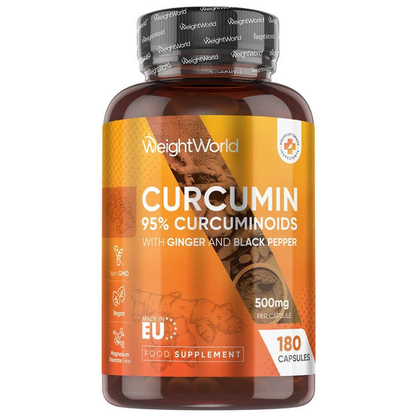 كركمين الأفضل 95% 475 ملغم يعادل 25000 ملجم كركم + زنجبيل + فلفل أسود 180 كبسولة Weightworld Curcumin 95%with Ginger and Black Pepper (Best Before 31-07-2028)