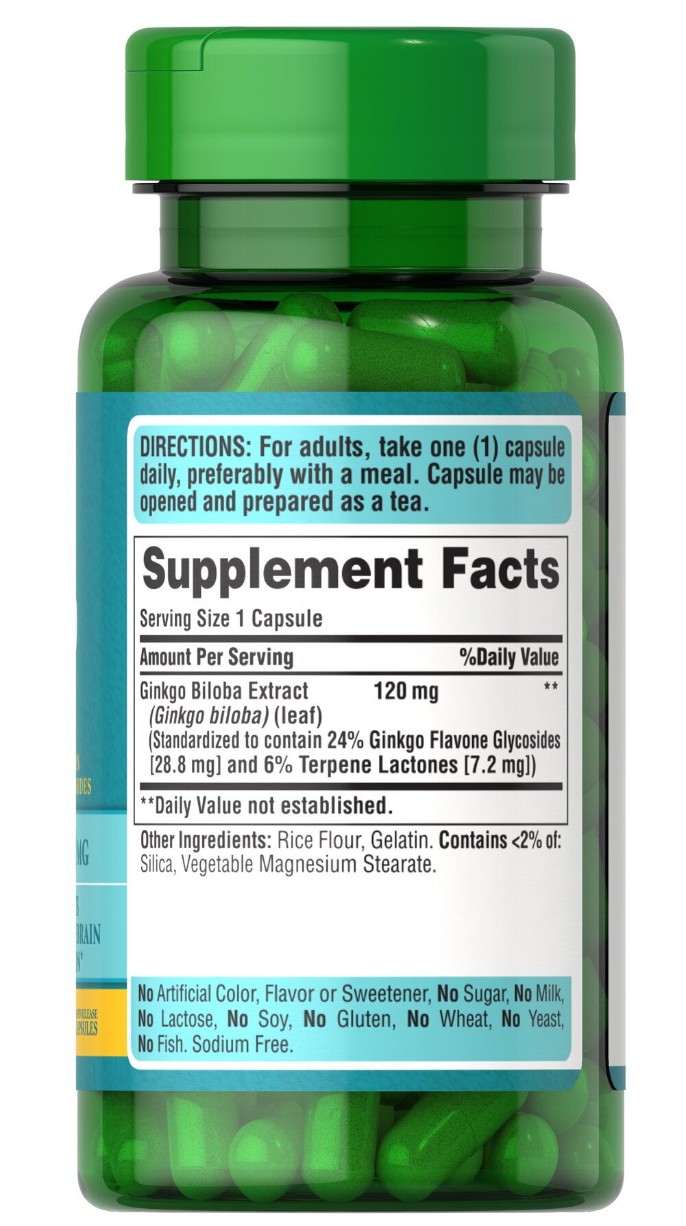 خلاصة الجنكة بالقوة الإضافية ( جنكو بيلوبا ) 120 ملجم 100 كبسولة Puritan's Pride Ginkgo Biloba Standardized Extract (Best Before 01-08-2027)