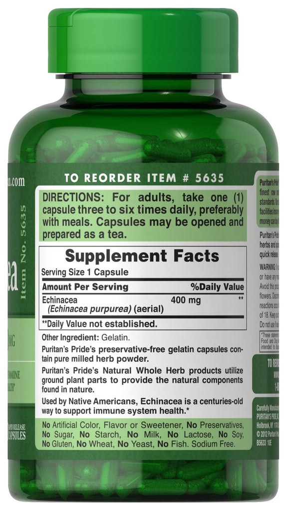 قنفذية / اخناسيا 400 ملجم 200 كبسولة Puritan's Pride Echinacea (Best Before 01-02-2027) قنفذية / اخناسيا 400 ملجم 200 كبسولة Puritan's Pride Echinacea (Best Before 01-02-2027)