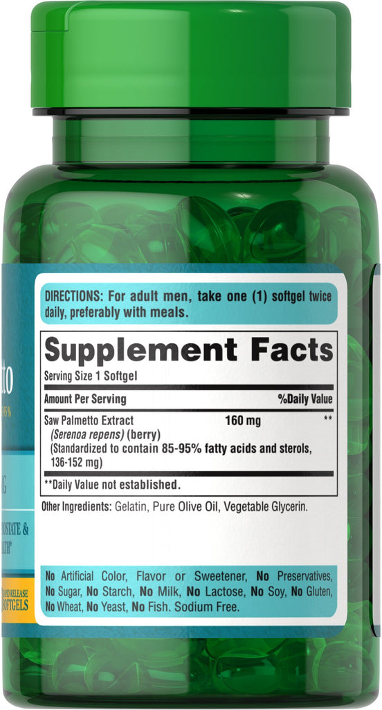 مستخلص بلميط منشاري سو بالميتو 160 ملغم 85-95% أحماض دهنية 60 حبة Puritan's Pride Saw Palmetto Standardized Extract (Best Before 01-01-2026) مستخلص بلميط منشاري سو بالميتو 160 ملغم 85-95% أحماض دهنية 60 حبة Puritan's Pride Saw Palmetto Standardized Extract (Best Before 01-01-2026)
