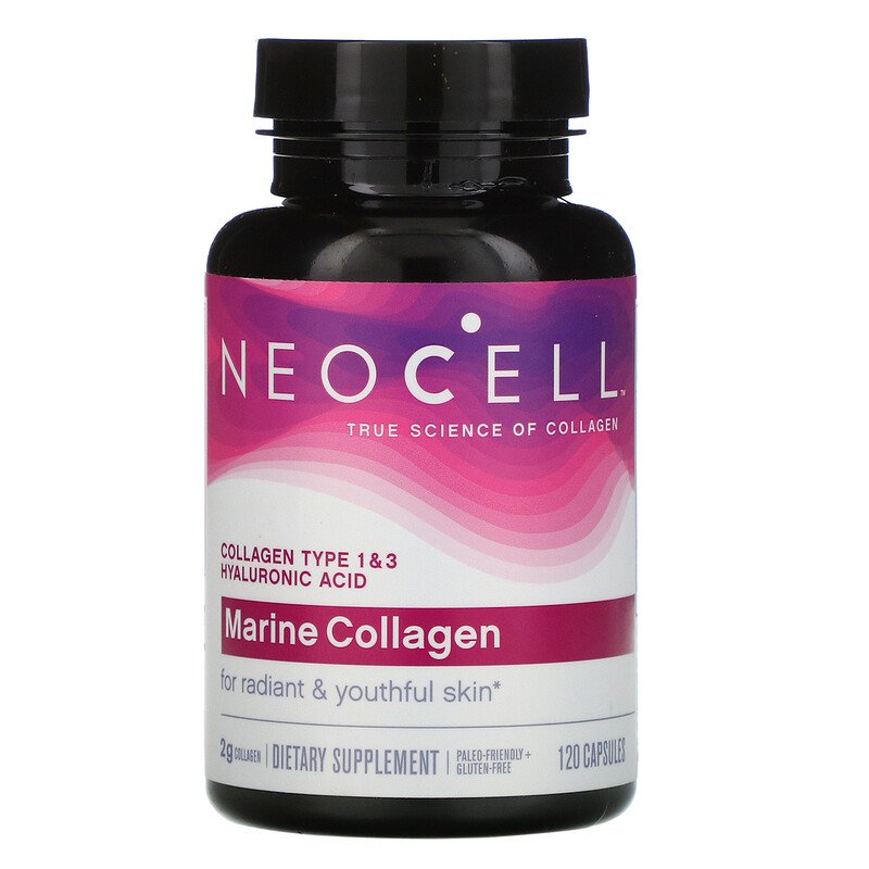 كولاجين بحري 500 ملغم مع فيتامين سي وحمض هيالورونيك 120 كبسولة Marine Collagen Neocell (Best Before 01-01-2026)