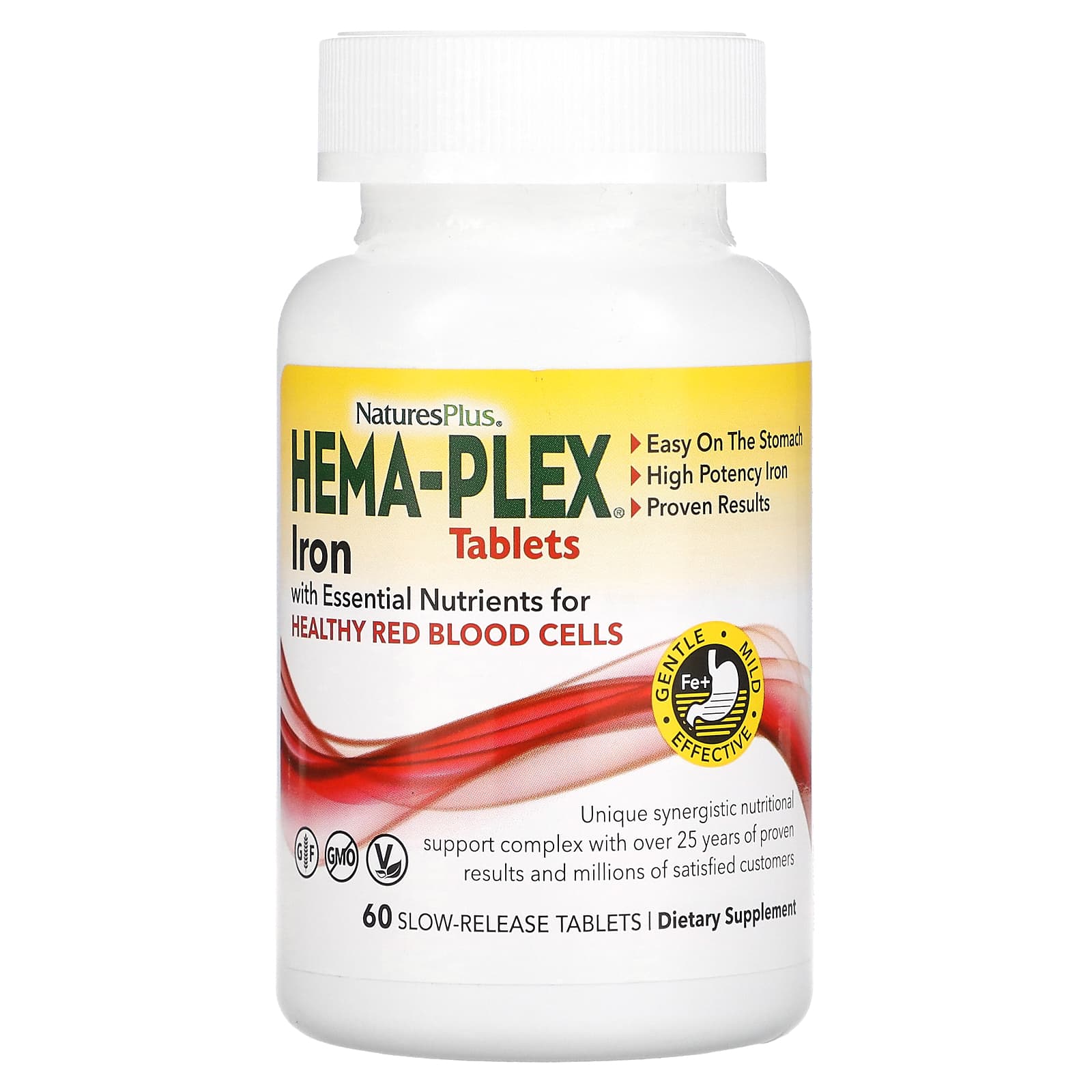 حديد كومبلكس أفضل تركيبة أعلى عيار 85 ملغم مع كل ما يلزم لأفضل امتصاص 60 قرص NaturesPlus‏, Hema-Plex Iron (Best Before 01-05-2029)