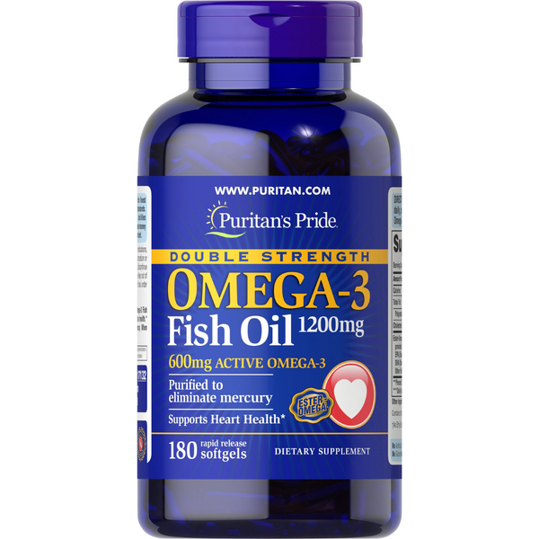 زيت السمك اوميجا 3 درجة دوائية 1200 ملجم درجة دوائية 180 حبة Puritan's Pride Double Strength Omega-3 Fish Oil EPA 318 & DHA 204