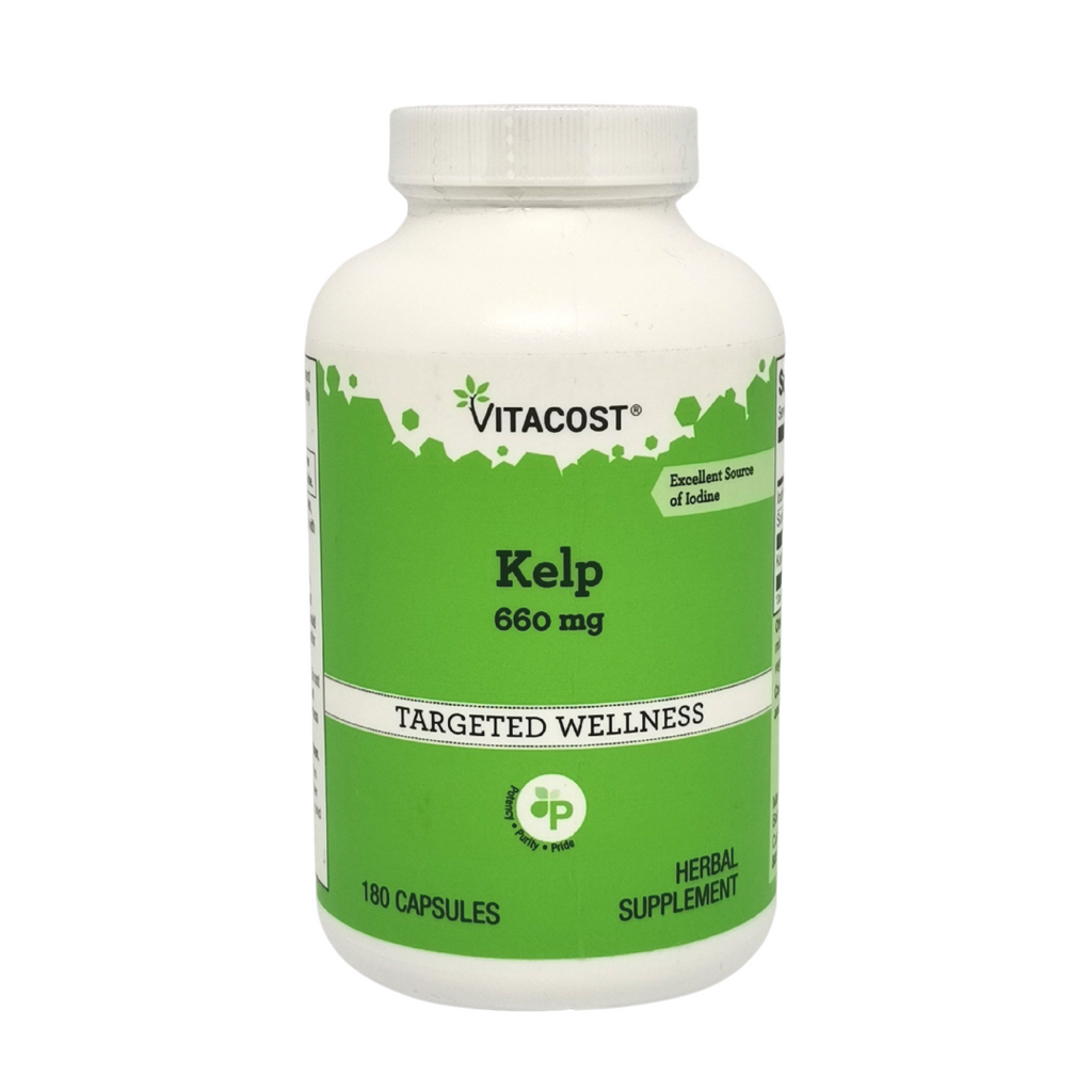 اعشاب البحر 660 ملغم بتركيز عالي من اليود 400 ميكرو 180 كبسولة Vitacost Kelp (Best Before 01-07-2025)