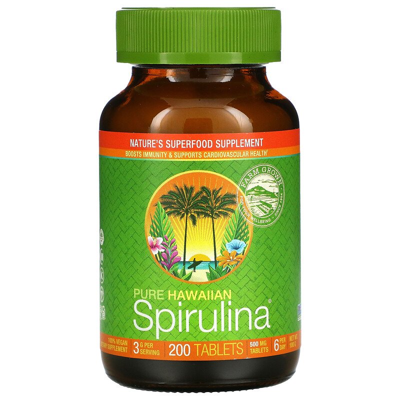 سبيرولينا هاواي عضويّة معتمدة 500 ملغم 200 قرص Pure Hawaiian Spirulina (Best Before 01-03-2028)