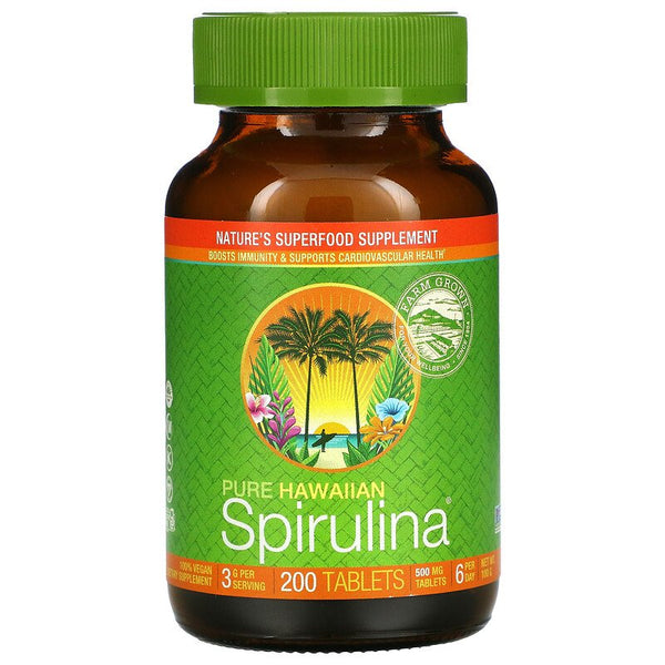 سبيرولينا هاواي عضويّة معتمدة 500 ملغم 200 قرص Pure Hawaiian Spirulina (Best Before 01-12-2026)