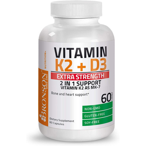 فيتامين د3 + ك2 10000 وحدة مع ك2 120 ملغم 60 كبسولة Bronson Vitamin K2 (MK7) with D3 Extra Strength