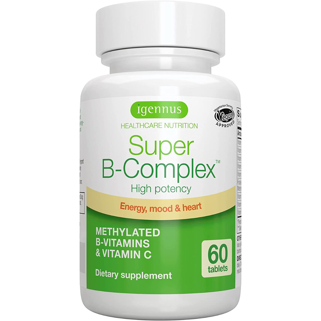فيتامين ب كومبلكس بيو اكتيف ميثيل سوبر مع فيتامين سي 60 قرص Igennus Super B-Complex With 8 bioavailable B vitamins & Vitamin C (Best Before 01-12-2027)