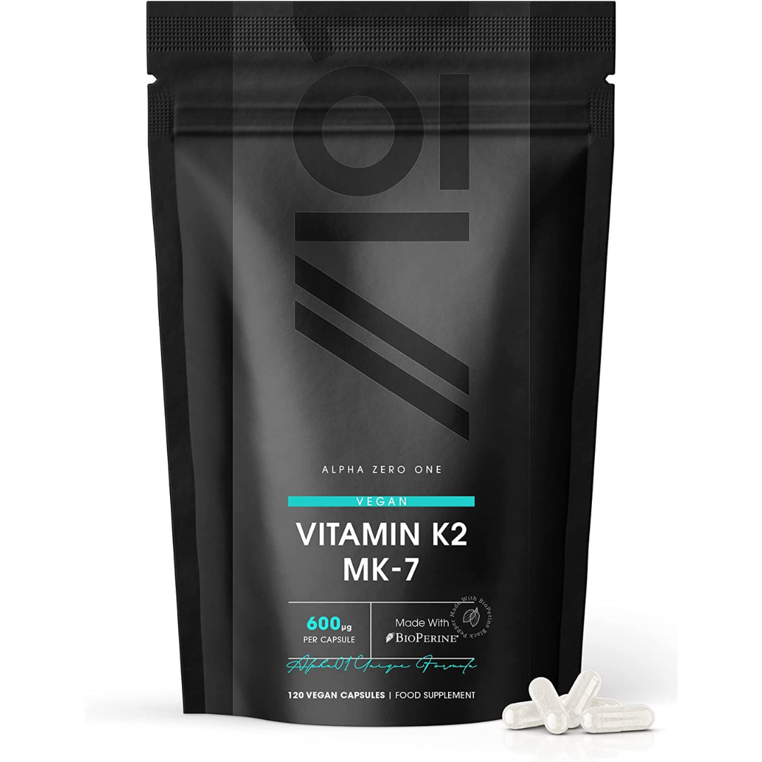 فيتامين ك2 بالقوة القصوى 600 مكجم مع تعزيز الامتصاص 120 كبسولة ALPHA01 Vitamin K2 MK7 with BioPerine (Non-GMO) (Best Before 01-04-2028)