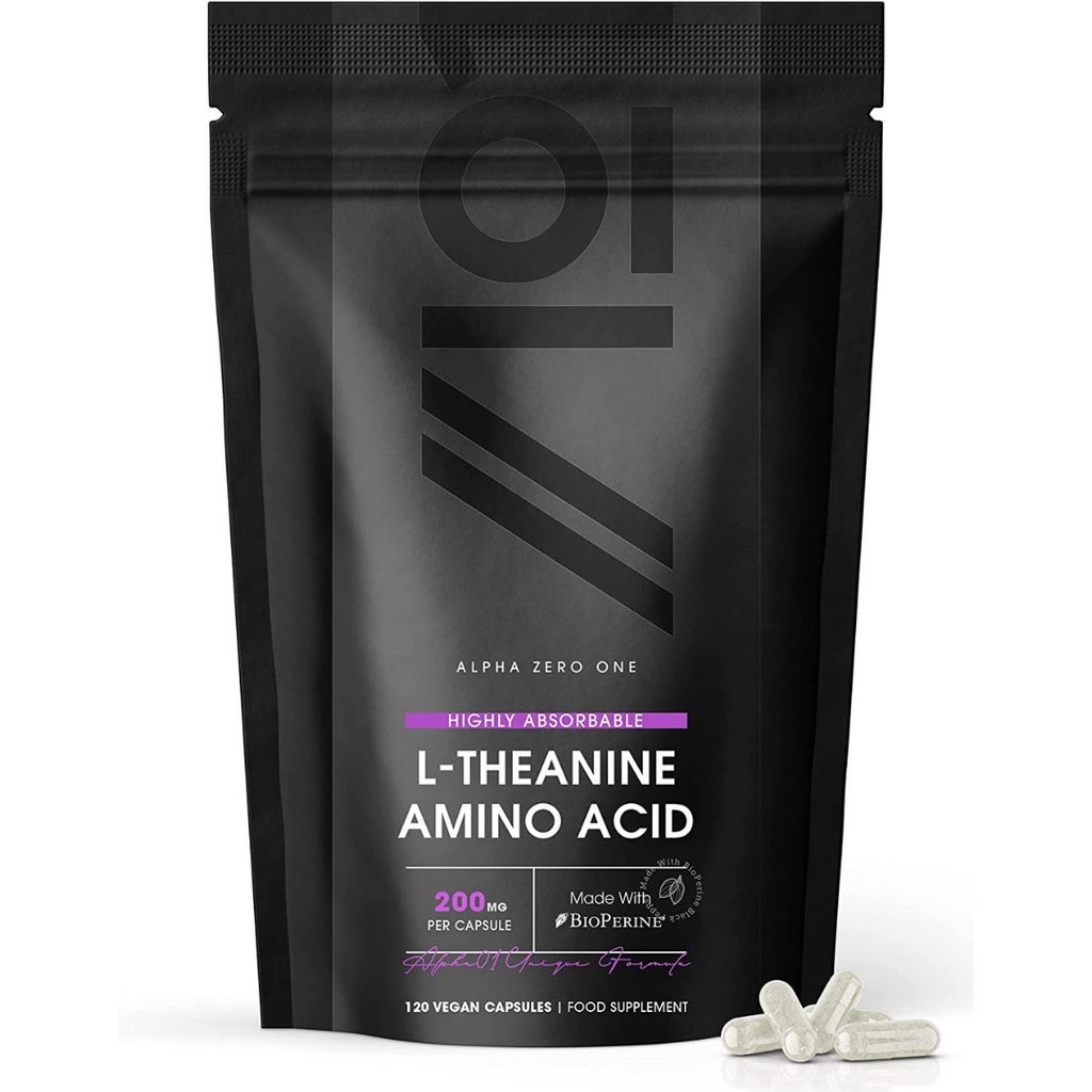 ل ثيانين طبيعي بالقوة المضاعفة مع تعزيز الامتصاص 200 ملجم 120 كبسولة ALPHA01 L-Theanine with BioPerine® Highly Bioavailable