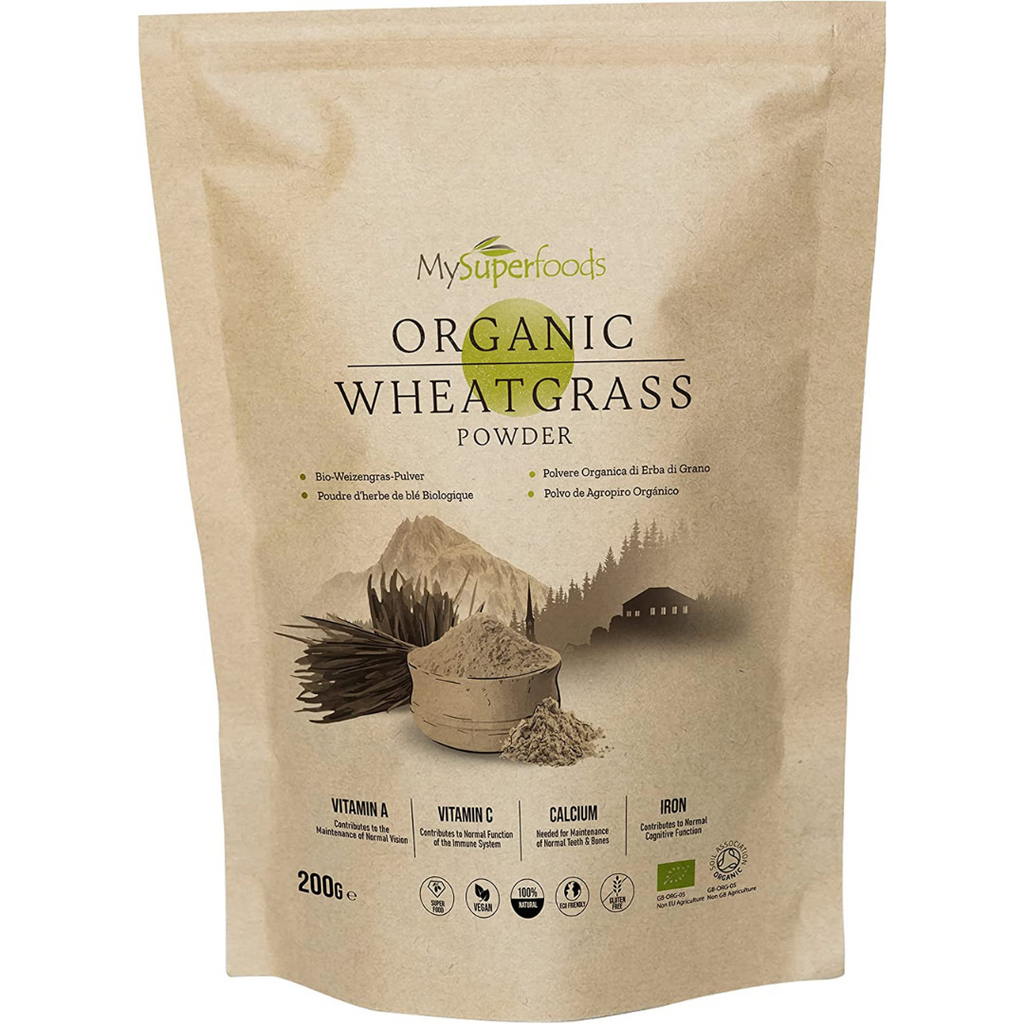 عشبة القمح العضوية باودر 200 غرام MySuperfoods Organic Wheatgrass Powder High Chlorophyll Content (Best Before 31-12-2026)