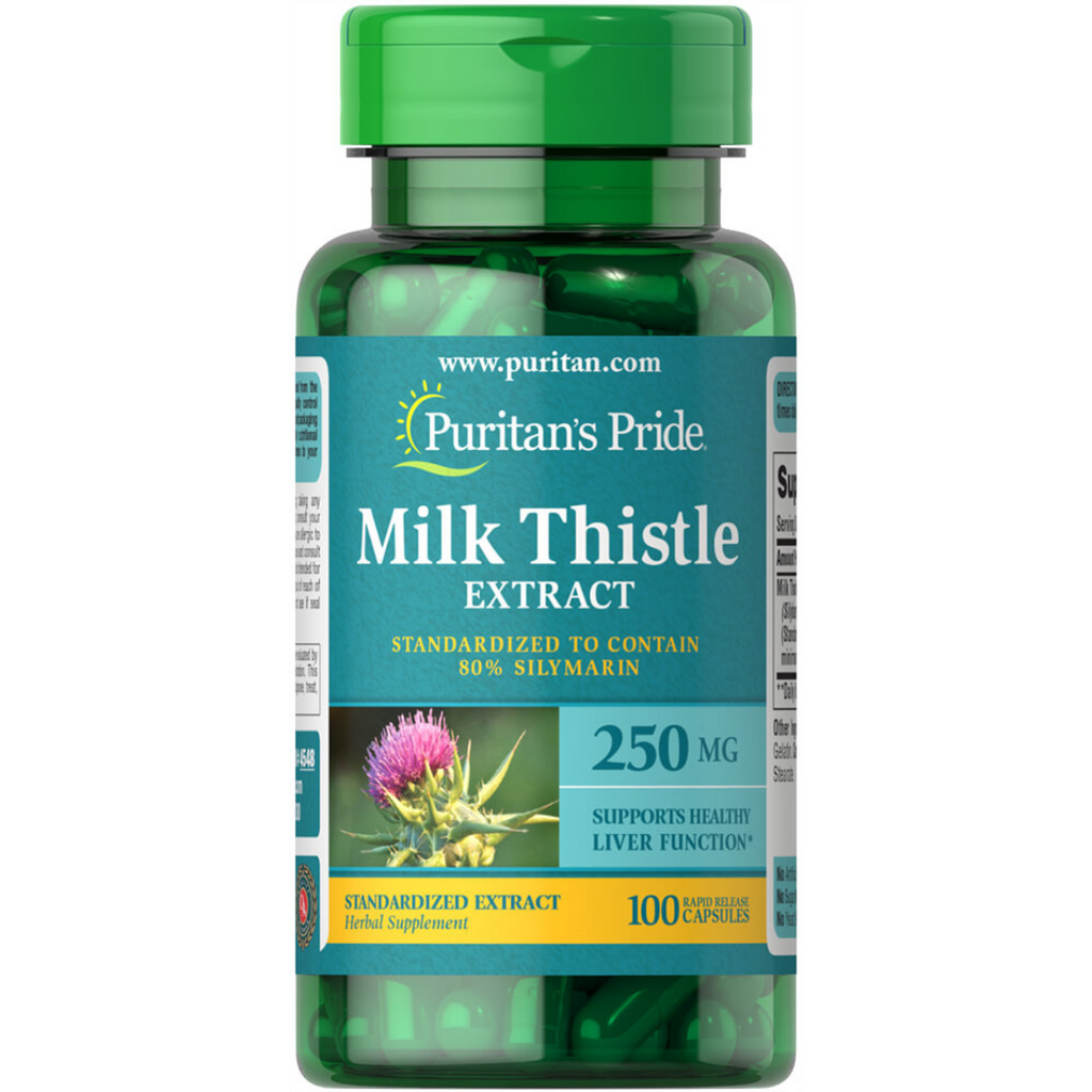 مستخلص حليب الشوك 80% سيليمارين 250 ملجم 100 كبسولة Puritan's Pride Milk Thistle Standardized (Silymarin) (Best Before 01-09-2027)