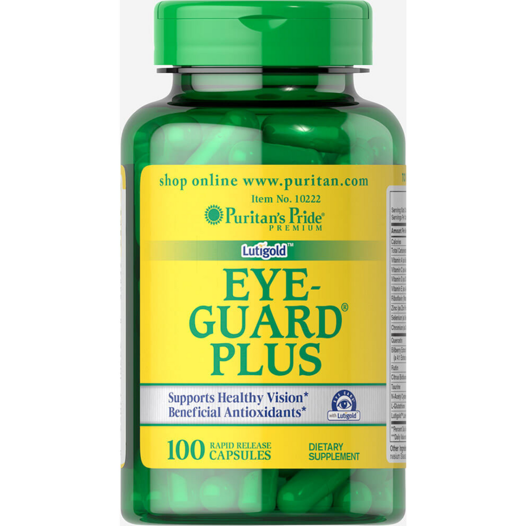 تركيبة العيون الأفضل 16 عنصر, لوتين 10 ملغم وفيتامينات ومعادن وأحماض أمينية وكوارستين وتوت أزرق اوروبي وبيوفلافونويد 100 كبسولة Puritan's Pride Eye Guard Plus
