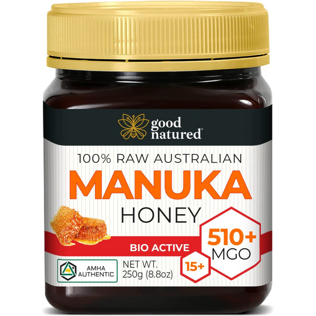 عسل مانوكا خام درجة طبية عالية القوة 510+ م ج و 250 جرام Good Natured Raw Manuka Honey 510+ MGO / 15+ Medical Grade High Strength Honey Manuka