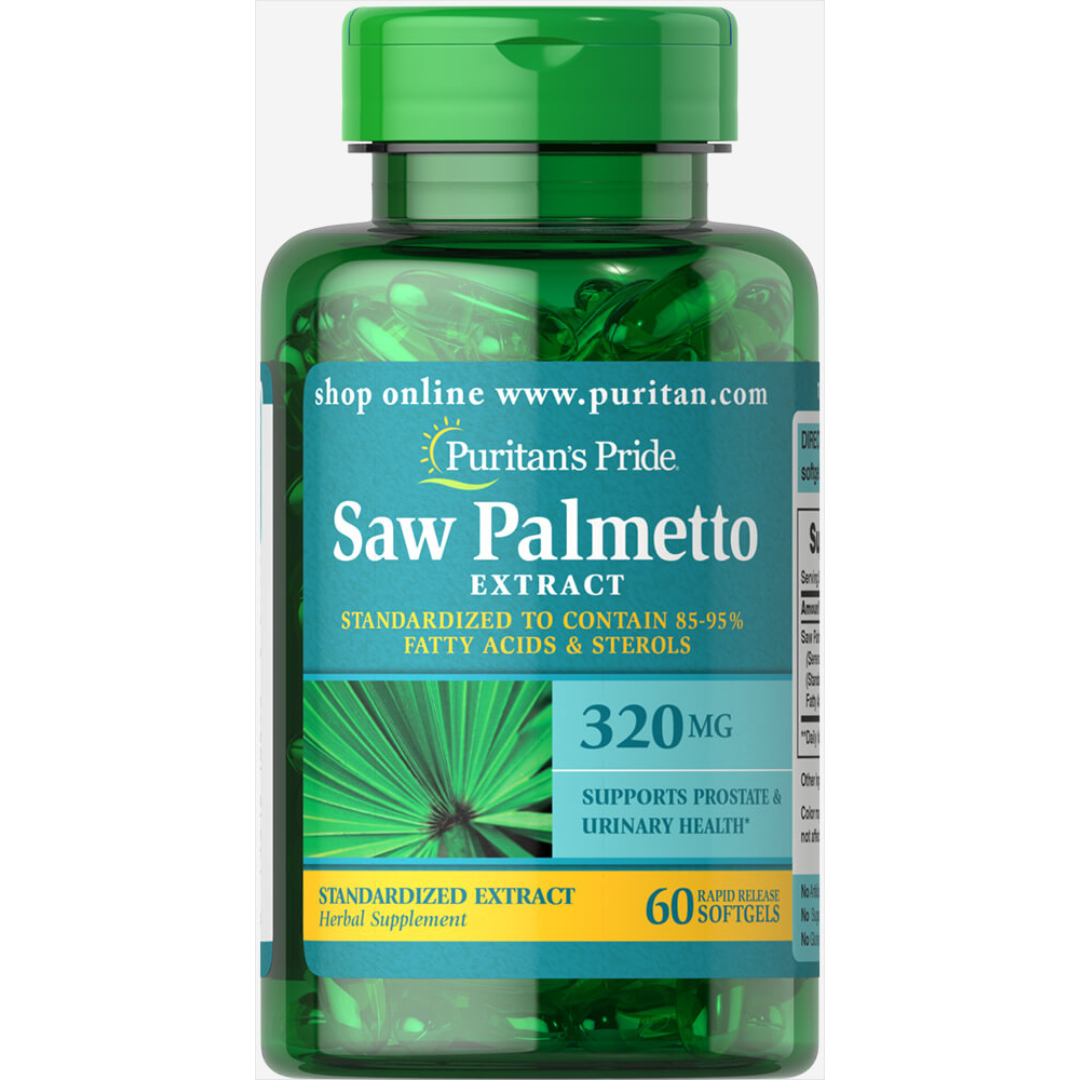 مستخلص بلميط منشاري سو بالميتو 320 ملغم 85-95% أحماض دهنية 60 حبة Puritan's Pride Saw Palmetto Standardized Extract (Best Before 01-04-2028)