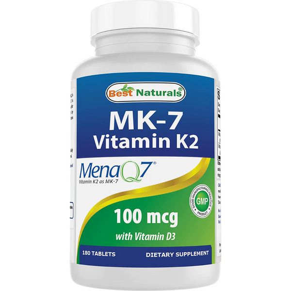 فيتامين د3 5000 وحدة ك2 100 مكجم 180 قرص Best Naturals Vitamin D3 + K2 MK7 (Best Before 01-04-2026)