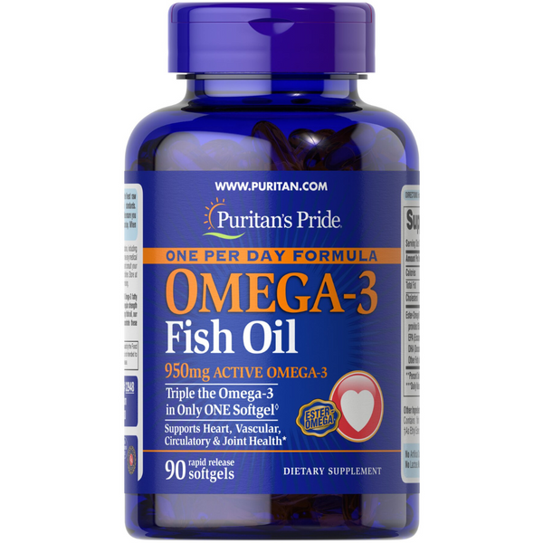 زيت السمك اوميجا 3 الأفضل درجة دوائية بالقوة الفائقة 1400 ملجم منها 950 ملغم أحماض دهنية 90 حبة Puritan's Pride Triple Strength Omega-3 Fish Oil EPA 504 & DHA 378 (Best Before 01-11-2026)