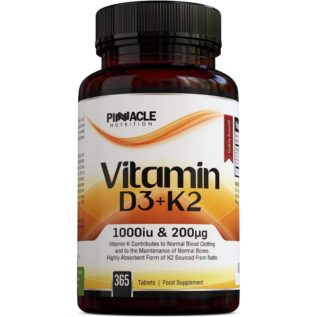 فيتامين ك2 بالقوة المضاعفة 200 ميكرو مع د3 1000 وحدة 365 قرص PINNACLE NUTRITION Vitamin K2 (MK7) + Vitamin D3