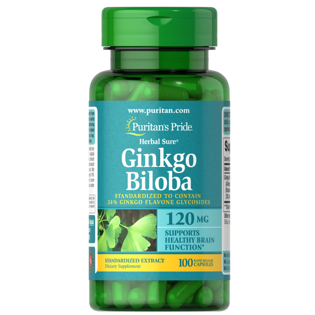 خلاصة الجنكة بالقوة الإضافية ( جنكو بيلوبا ) 120 ملجم 100 كبسولة Puritan's Pride Ginkgo Biloba Standardized Extract (Best Before 01-08-2027)