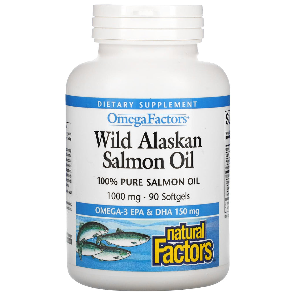 زيت السلمون البري من ألاسكا 1000 ملجم 90 حبة Natural Factors Omega 3 Wild Alaskan Salmon Oil