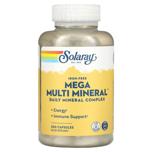 معادن متعددة كليتد خالية من الحديد 200 كبسولة Solaray Mega Multi Mineral Iron Free (Best Before 01-06-2028)