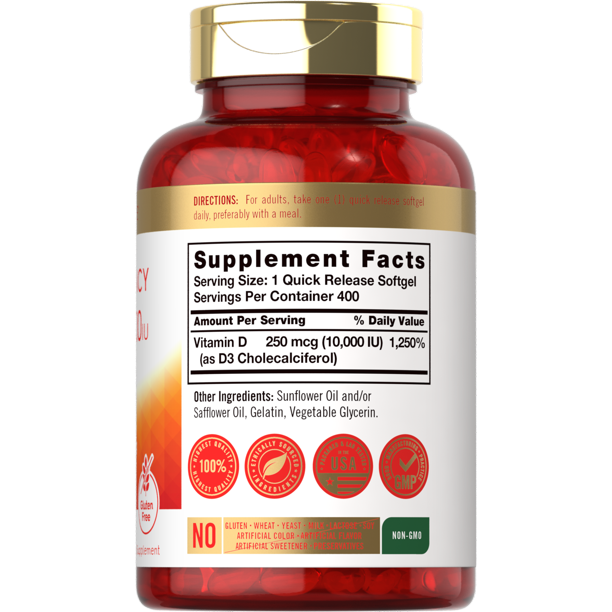 فيتامين د3 10,000 وحدة 400 حبة Carlyle Vitamin D3 Non-GMO (Best Before 01-12-2027)