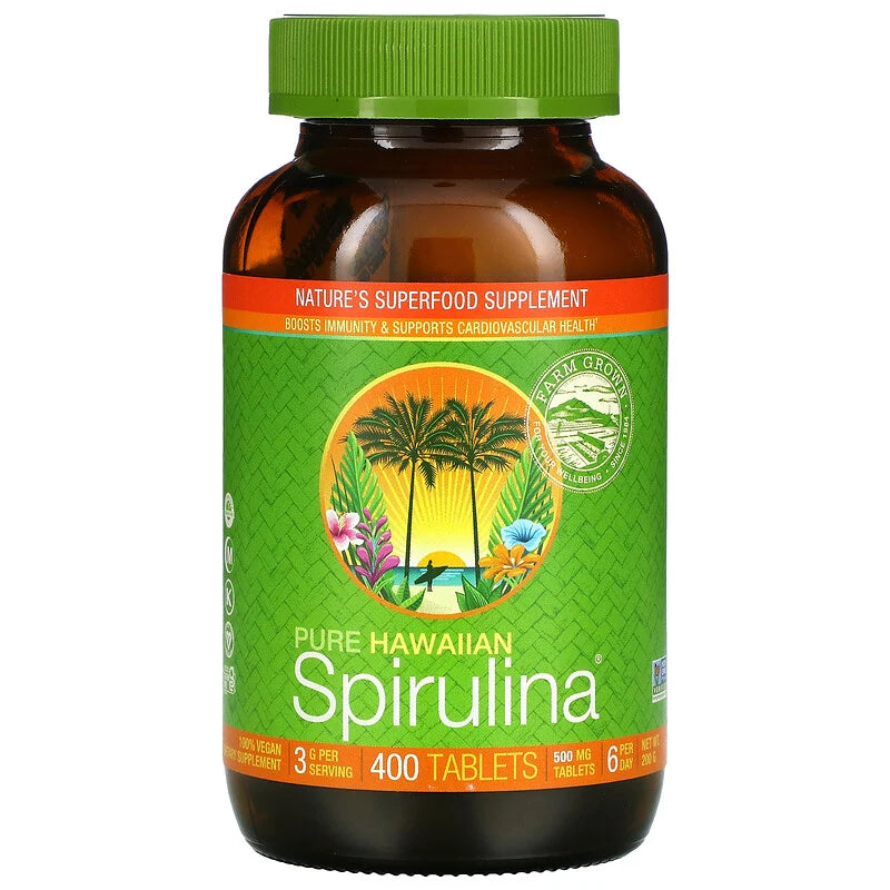 سبيرولينا هاواي عضويّة معتمدة 500 ملجم 400 قرص Pure Hawaiian Spirulina (Best Before 01-10-2027)