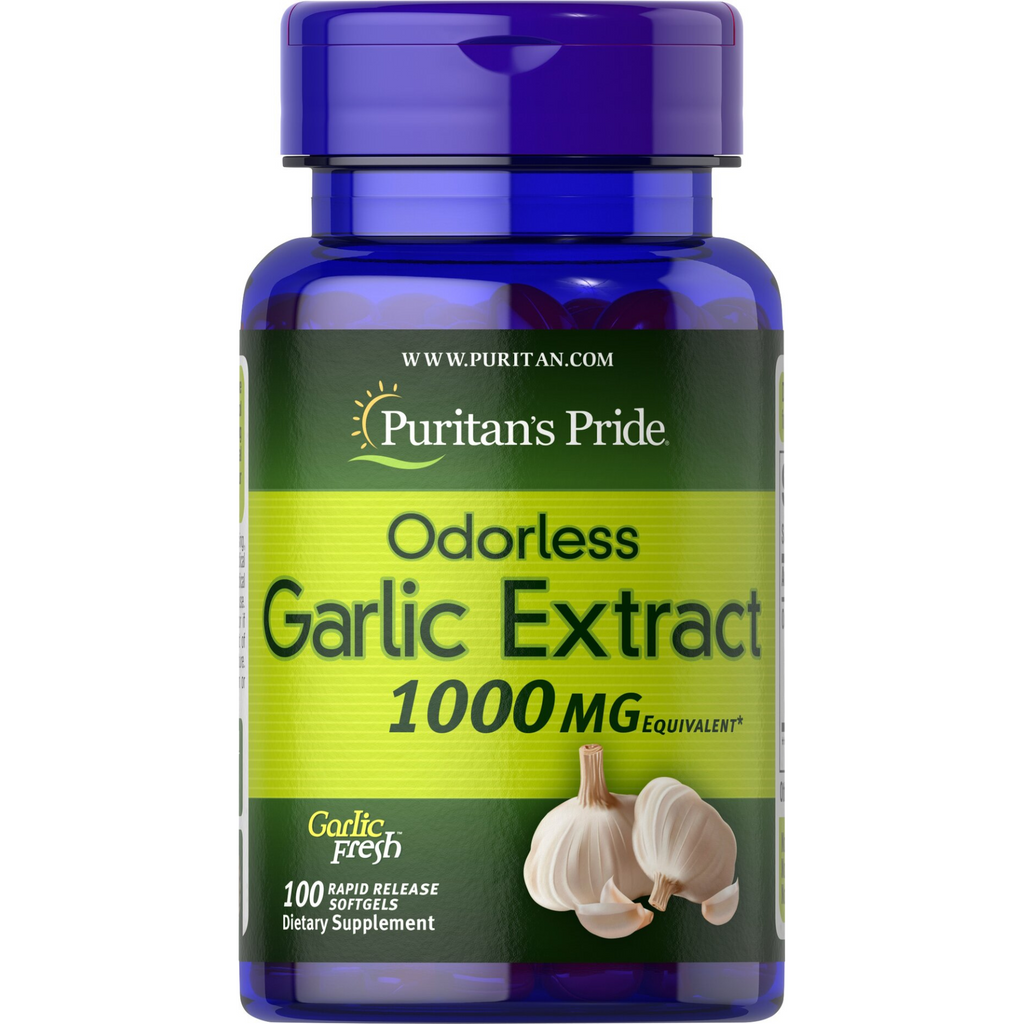 خلاصة ثوم مركَّز خالٍ من الرائحة يعادل 1000 ملغم 100 حبة Puritan's Pride Odorless Garlic Extract