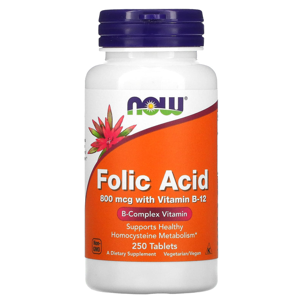 حمض الفوليك 800 مكجم مع فيتامين ب12 25 ميكرو 250 قرص NOW Foods Folic Acid + Vitamin B12