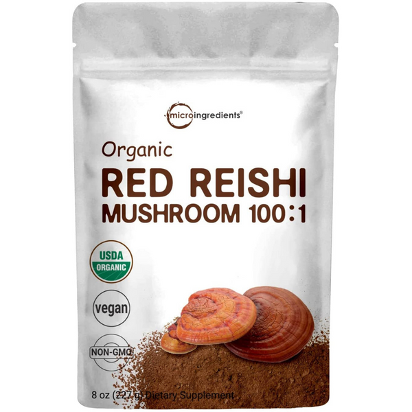 خلاصة فطر ريشي (الجانوديرما) عضوي أحمر تركيز 100:1 عضوي 227 غرام يعادل 22.7 كغم Micro Ingredients Organic Red Reishi Mushroom (Ganoderma) Powder (Best Before 17-04-2024)