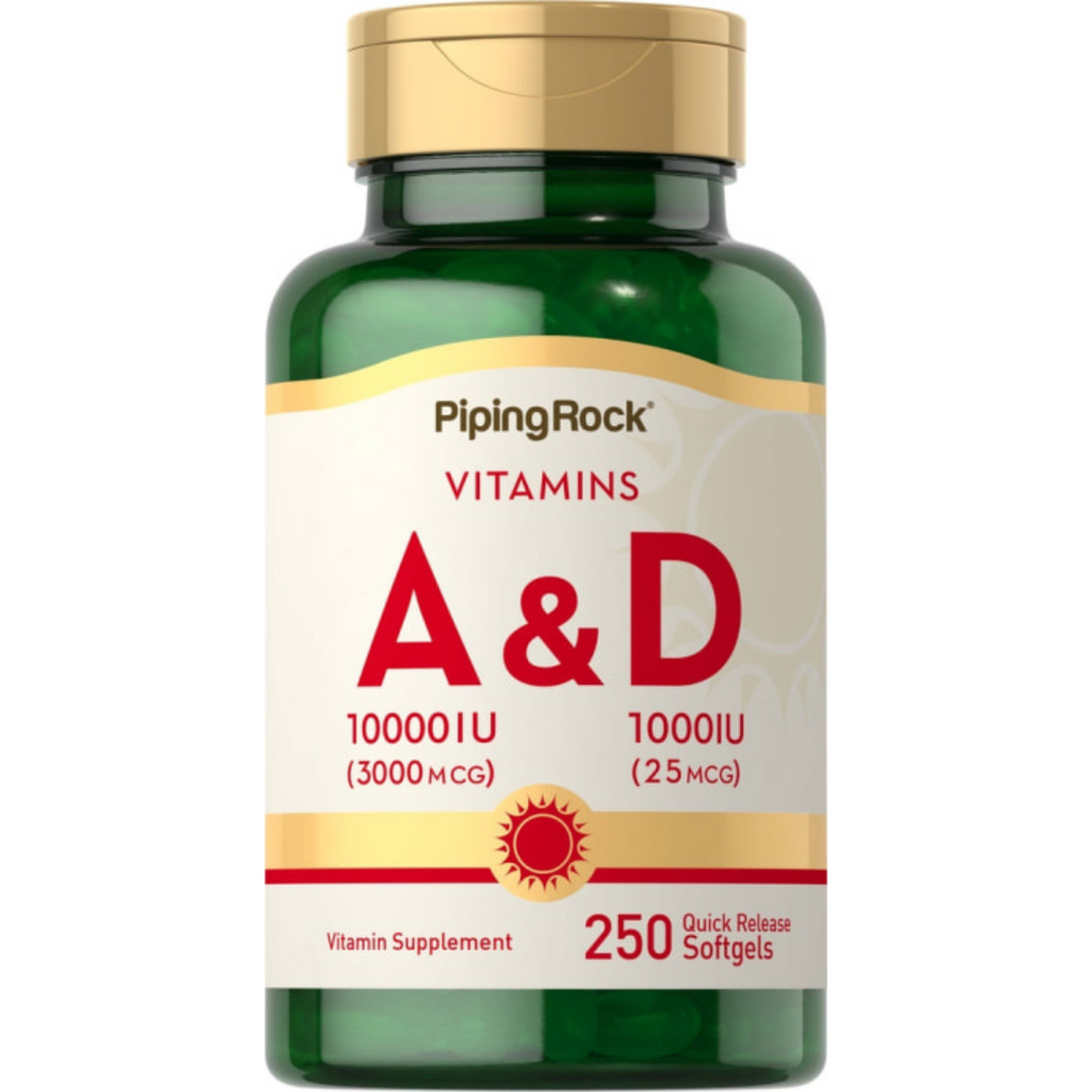 فيتامين أ ريتينول ومن زيت كبد الحوت 10,000 وحدة مع فيتامين د3 1000 وحدة 250 حبة PipingRock Vitamin A & D3 (Non-GMO)
