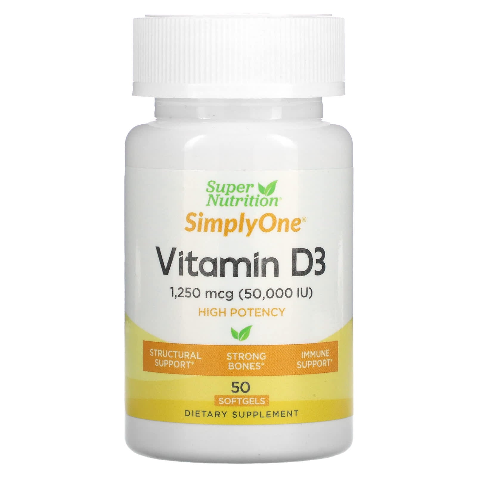 فيتامين د3 50,000 وحدة بزيت الزيتون العضوي 50 حبة Super Nutrition Simply One Vitamin D3 (Best Before 01-02-2028)