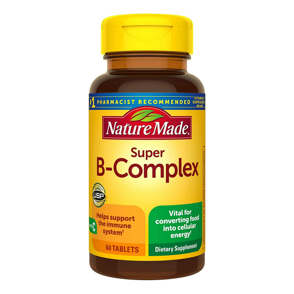 سوبر فيتامين ب كومبلكس مع فيتامين سي 60 كبسولة Nature Made, Super Vitamin B Complex with Vitamin C (Best Before 01-04-2025)