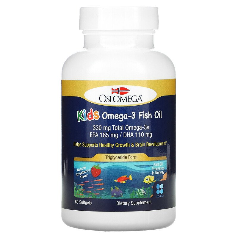 Kids Omega-3 Fish Oil اوميجا 3 نرويجي للأطفال نكهة الفراولة الطبيعية 60 حبة