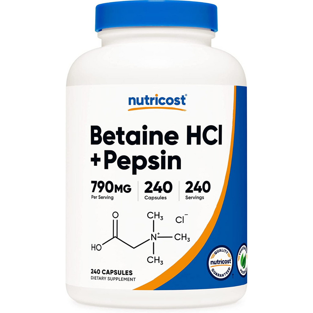 دعم حمض المعدة 790 ملغم 240 كبسولة Nutricost Betaine HCl + Pepsin