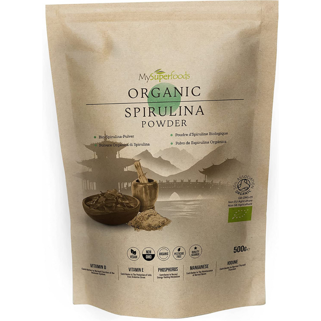 سبيرولينا عضوية معتمدة طبيعية بودرة 500 غرام MySuperfoods Organic Spirulina Powder Raw, Non-GMO (Best Before 24-12-2024)