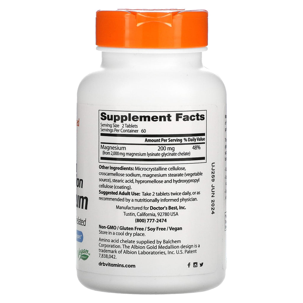 مغنسيوم لايسينيت جلايسينيت كليتد 100 ملغم 120 قرص Magnesium Lysinate Glycinate Chelated High Absorption (Best Before 01-08-2027)
