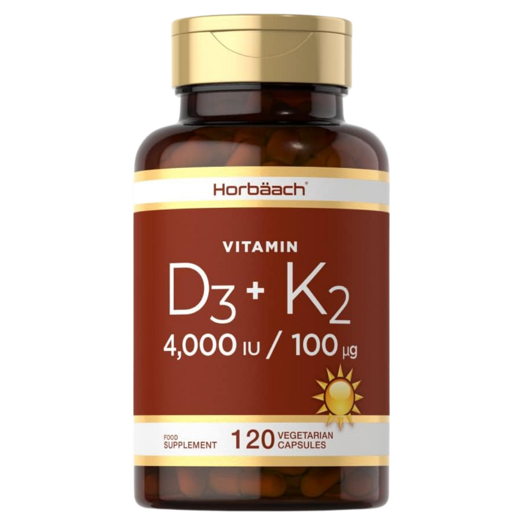 فيتامين د3 4000 وحدة مع ك2 100 ميكرو 120 كبسولة Horbäach Vitamin D3 + K2 MK7 (Best Before 01-03-2024)