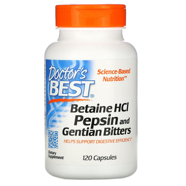 دعم حمض المعدة 670 ملغم 120 كبسولة Betaine HCL Pepsin & Gentian Bitters (Best Before 01-01-2026)