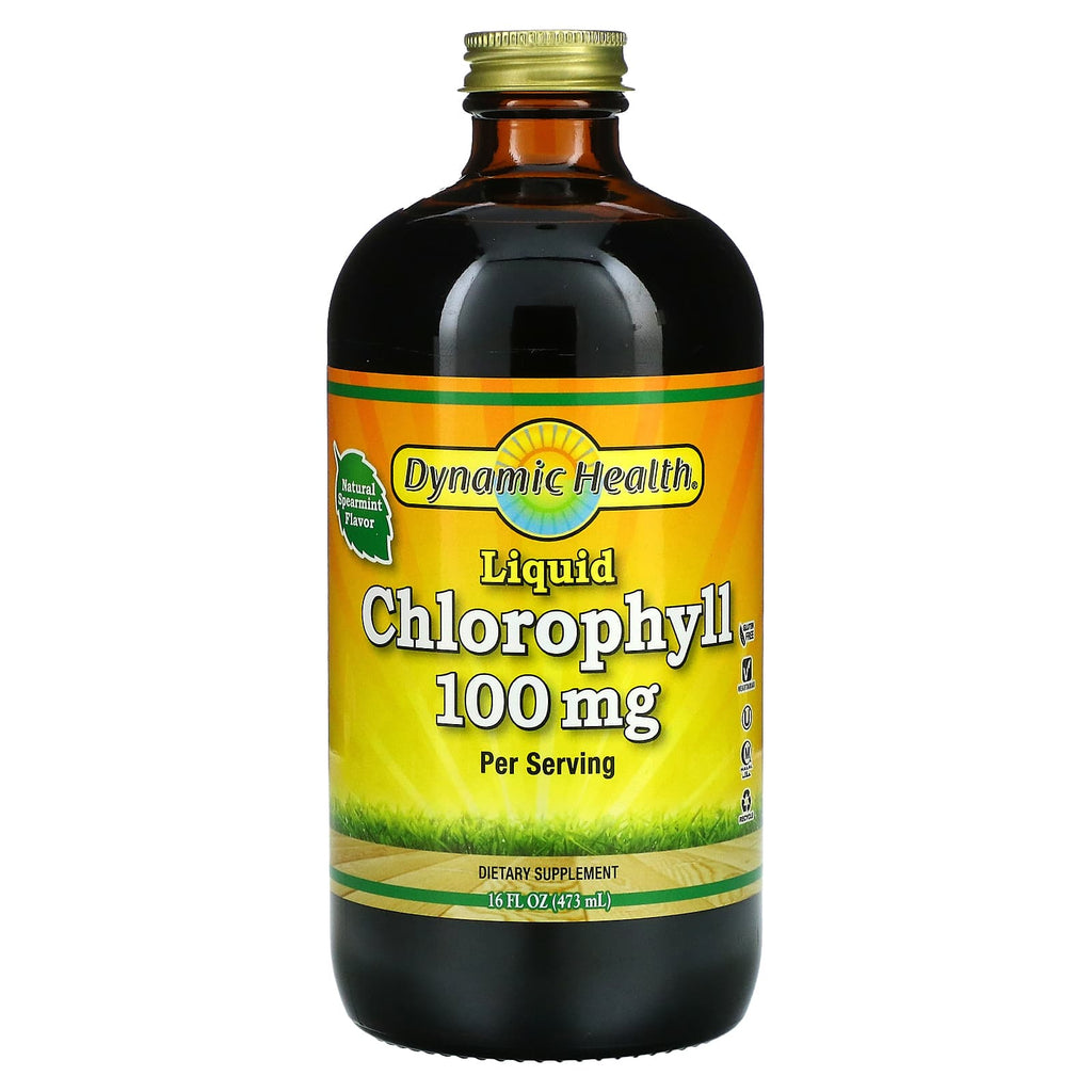 كلوروفيل سائل بنكهة النعناع الطبيعية 100 ملجم كل معلقة كبيرة 473 مل Dynamic Health Laboratories Chlorophyll