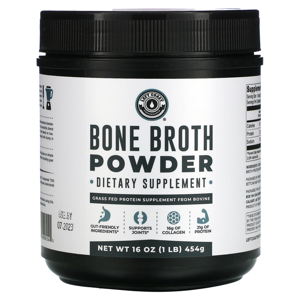 شوربة عظام الأبقار بودرة (متغذية على الأعشاب) 454 جم Left Coast Performance Bone Broth Powder Grass-Fed‏ (Best Before 01-05-2026)