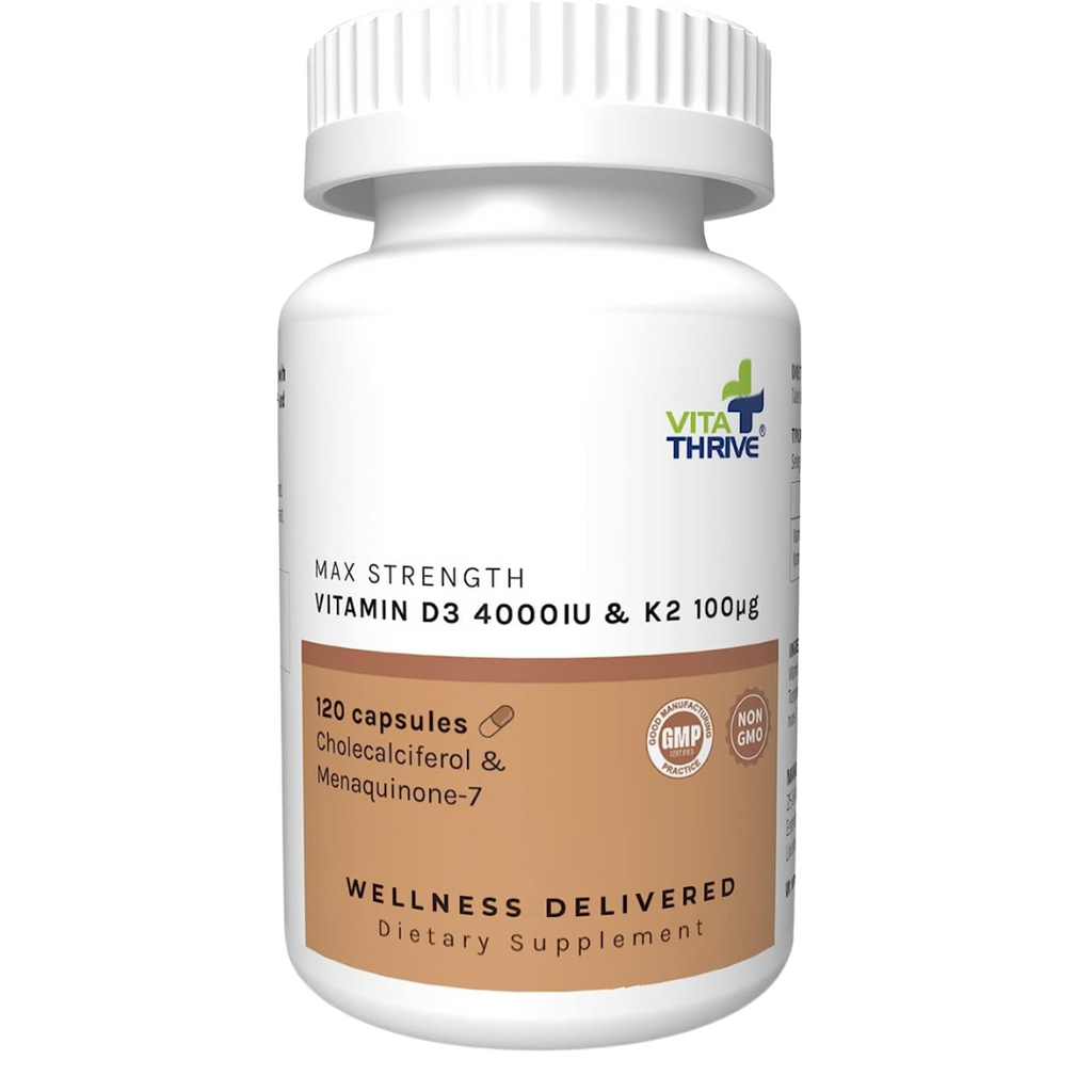 فيتامين د3 4000 وحدة مع فيتامين ك2 100 مكجم 120 كبسولة VitaThrive® Vitamin D3 + K2 MK7