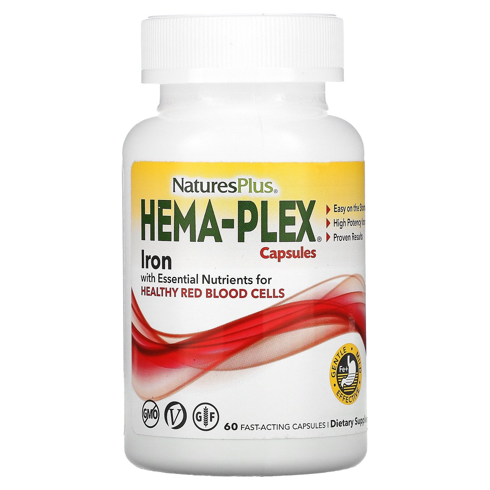 حديد كومبلكس افضل تركيبة 42.5 ملغم مع كل ما يلزم لأفضل امتصاص 60 كبسولة NaturesPlus‏, Hema-Plex Iron (Best Before 01-02-2029)