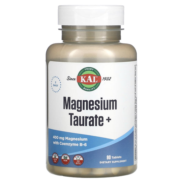 مغنيسيوم توريت 200 ملجم + فيتامين ب6 مع تعزيز الامتصاص 90 قرصًا KAL Magnesium Taurate + b6 + black pepper (Best Before 01-02-2027)