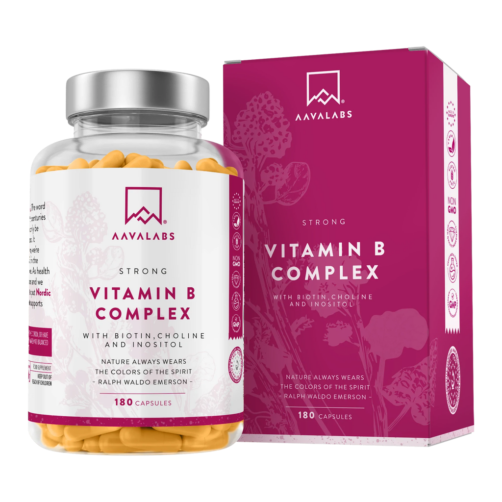 فيتامين ب كومبلكس قوة مركزة ميثيل 180 كبسولة AAVALABS Vitamin B Complex Methylated High Strength Includes Essential