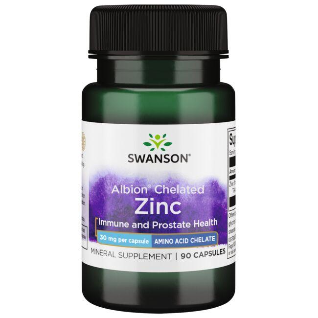 زنك جلايسينيت كليتد 30 ملغم 90 كبسولة Swanson Albion Zinc Glycinate Chelate