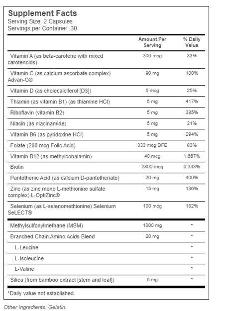 تركيبة ممتازة للعناية بالشعر والبشرة والأظافر 590 ملغم 18 عنصر 60 كبسولة Vitacost Synergy Hair, Skin & Nails (Best Before 01-10-2026)